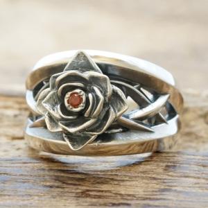 エムズコレクション(M's collection) ローズ レッドキュービック リング 薔薇 メンズ レディース シルバー925 レッドキュービック ハンドメイド ジュエリー ロック バンド ビジュアル系 ロリータ XR-069