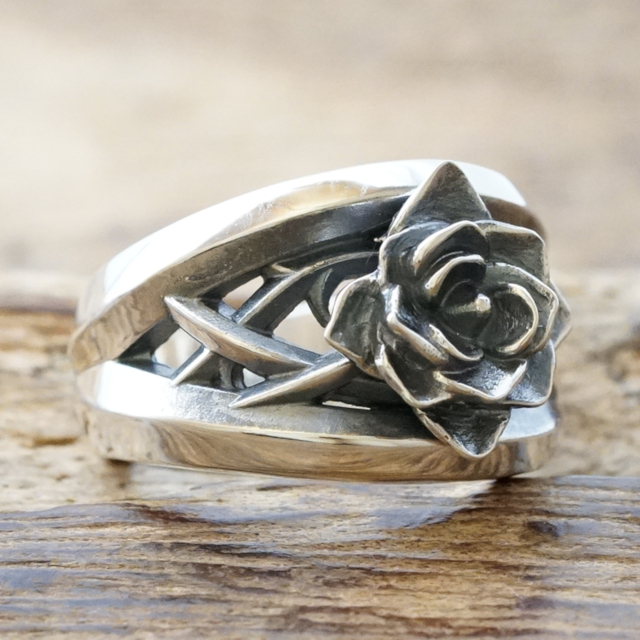 エムズコレクション(M's collection) ローズ リング 薔薇 メンズ レディース シルバー925 ハンドメイド ジュエリー ロック バンド ビジュアル系 ロリータ ゴスロリ XR-070