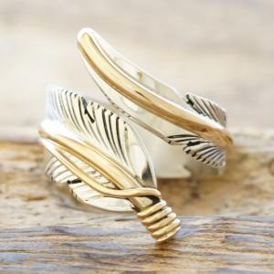 Harvey Mace(ハービーメイス) イーグル フェザー 12KGF リング フリータイプ インディアンジュエリー ナバホ族 シルバー925 羽 ハンドメイド ジュエリー ネイティブ アメリカン ジュエリー HM-111 【一点もの】【ギフト包装対応】【送料無料】