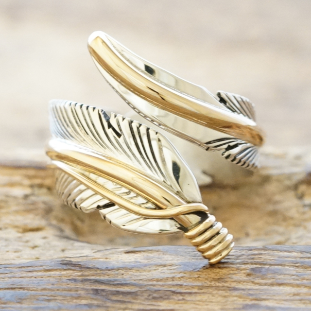 Harvey Mace(ハービーメイス) イーグル フェザー 12KGF リング フリータイプ インディアンジュエリー ナバホ族 シルバー925 羽 ハンドメイド ジュエリー ネイティブ アメリカン ジュエリー HM-111 【一点もの】【ギフト包装対応】【送料無料】