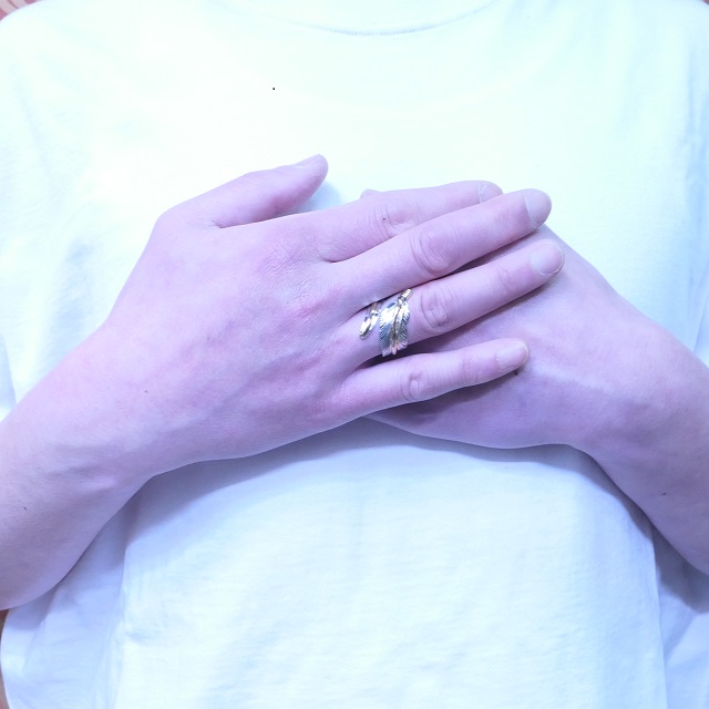 Harvey Mace(ハービーメイス) イーグル フェザー 12KGF リング フリータイプ インディアンジュエリー ナバホ族 シルバー925 羽 ハンドメイド ジュエリー ネイティブ アメリカン ジュエリー HM-111 【一点もの】【ギフト包装対応】【送料無料】