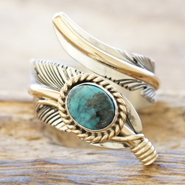 Harvey Mace(ハービーメイス) モレンシー イーグル フェザー 12KGF リング フリータイプ インディアンジュエリー ナバホ族 ターコイズ アリゾナ産 天然 シルバー925 羽 ハンドメイド ジュエリー ネイティブ アメリカン ジュエリー HM-112【一点もの】【ギフト包装対応】【送