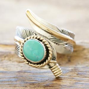 Harvey Mace(ハービーメイス) ローンマウンテン イーグル フェザー 12KGF リング フリータイプ インディアンジュエリー ナバホ族 ターコイズ シルバー925 ハンドメイド ジュエリー ネイティブ アメリカン ジュエリー HM-113【一点もの】【ギフト包装対応】【送料無料】