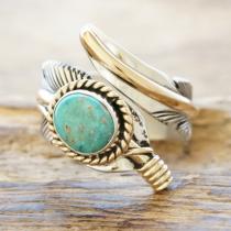 Harvey Mace(ハービーメイス) ローンマウンテン イーグル フェザー 12KGF リング フリータイプ インディアンジュエリー ナバホ族 ターコイズ シルバー925 ハンドメイド ジュエリー ネイティブ アメリカン ジュエリー HM-114【一点もの】【ギフト包装対応】【送料無料】