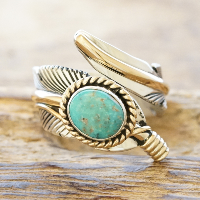 Harvey Mace(ハービーメイス) ローンマウンテン イーグル フェザー 12KGF リング フリータイプ インディアンジュエリー ナバホ族 ターコイズ シルバー925 ハンドメイド ジュエリー ネイティブ アメリカン ジュエリー HM-114【一点もの】【ギフト包装対応】【送料無料】