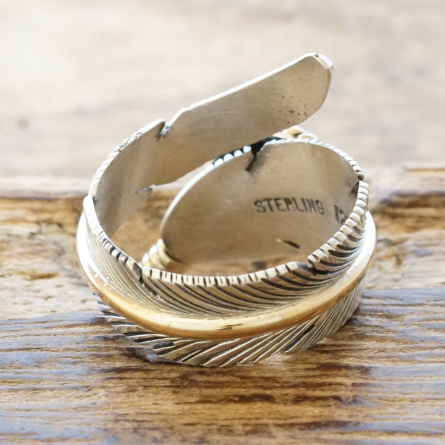 Harvey Mace(ハービーメイス) ローンマウンテン イーグル フェザー 12KGF リング フリータイプ インディアンジュエリー ナバホ族 ターコイズ シルバー925 ハンドメイド ジュエリー ネイティブ アメリカン ジュエリー HM-114【一点もの】【ギフト包装対応】【送料無料】