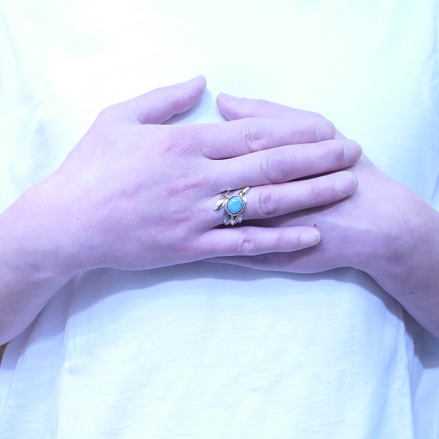 Harvey Mace(ハービーメイス) ローンマウンテン イーグル フェザー 12KGF リング フリータイプ インディアンジュエリー ナバホ族 ターコイズ シルバー925 ハンドメイド ジュエリー ネイティブ アメリカン ジュエリー HM-114【一点もの】【ギフト包装対応】【送料無料】