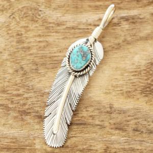 Harvey Mace(ハービーメイス) キングマン イーグル フェザー 12KGF ペンダント ネックレス インディアンジュエリー ナバホ族 シルバー925 羽 ターコイズ 天然 ハンドメイド ジュエリー ネイティブ アメリカン ジュエリー HM-304【一点もの】【ギフト包装対応】【送料無料】