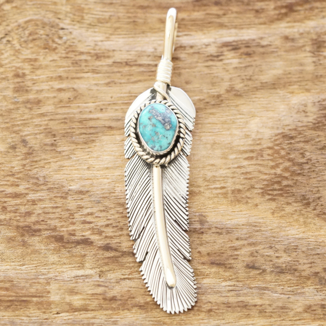 Harvey Mace(ハービーメイス) キングマン イーグル フェザー 12KGF ペンダント ネックレス インディアンジュエリー ナバホ族 シルバー925 羽 ターコイズ 天然 ハンドメイド ジュエリー ネイティブ アメリカン ジュエリー HM-304【一点もの】【ギフト包装対応】【送料無料】