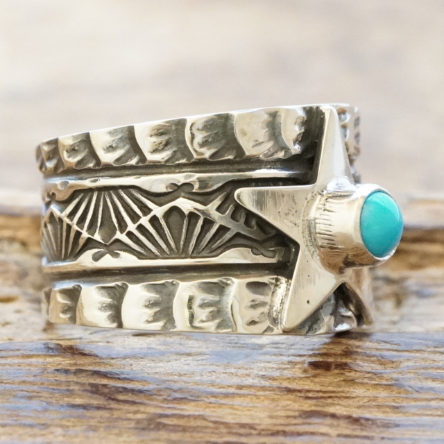 Sunshine Reeves(サンシャインリーブス) スリーピングビューティー スター スタンプ リング 平打ち シルバー925 指輪 インディアンジュエリー ナバホ族 ネイティブ アメリカン ジュエリー アクセサリー 銀 SR-129【一点もの】【ギフト包装対応】【送料無料】