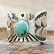 Sunshine Reeves(サンシャインリーブス) ローンマウンテン サンダーバード スタンプ リング ネバダ産 天然 ターコイズ シルバー925 スタンプワーク ハンドメイド インディアンジュエリー ナバホ族 SR-132 【一点もの】【送料無料】