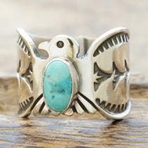 Sunshine Reeves(サンシャインリーブス) ローンマウンテン サンダーバード スタンプ リング ネバダ産 天然 ターコイズ シルバー925 スタンプワーク ハンドメイド インディアンジュエリー ナバホ族 SR-134 【一点もの】【送料無料】