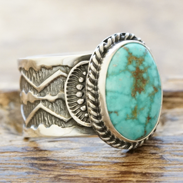 Sunshine Reeves(サンシャインリーブス) ターコイズマウンテン スタンプ リング アリゾナ産 天然 シルバー925 スタンプワーク インディアンジュエリー ナバホ族 シルバーアクセサリー ハンドメイドジュエリー SR-136 【一点もの】【送料無料】