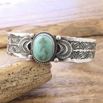 Sunshine Reeves(サンシャインリーブス) ヘビーゲージ 4面スタンプ キャリコレイク ターコイズ バングル 140mm シルバー925 平打ち インディアンジュエリー ナバホ族 ネイティブ アメリカン ジュエリー SR-235