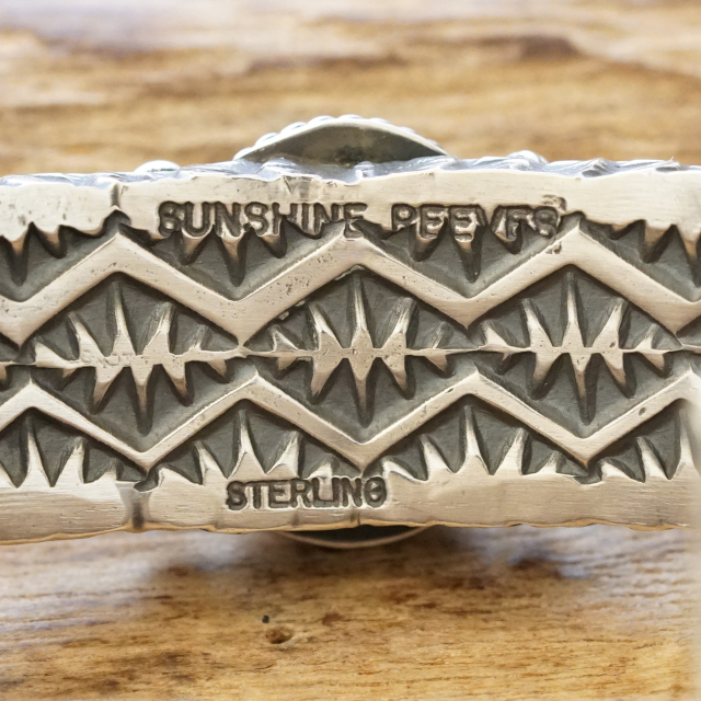 Sunshine Reeves(サンシャインリーブス) ヘビーゲージ 4面スタンプ キャリコレイク ターコイズ バングル 140mm シルバー925 平打ち インディアンジュエリー ナバホ族 ネイティブ アメリカン ジュエリー SR-235