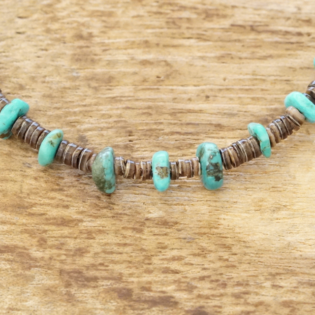 Colina Yazzie (コリーナヤジー) ターコイズ シェル ロング ネックレス 71cm ハンドメイド ジュエリー 天然 シルバー925 インディアンジュエリー ナバホ族 ネイティブ アメリカン ジュエリー CY-200
