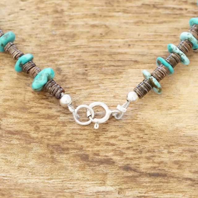 Colina Yazzie (コリーナヤジー) ターコイズ シェル ロング ネックレス 71cm ハンドメイド ジュエリー 天然 シルバー925 インディアンジュエリー ナバホ族 ネイティブ アメリカン ジュエリー CY-200