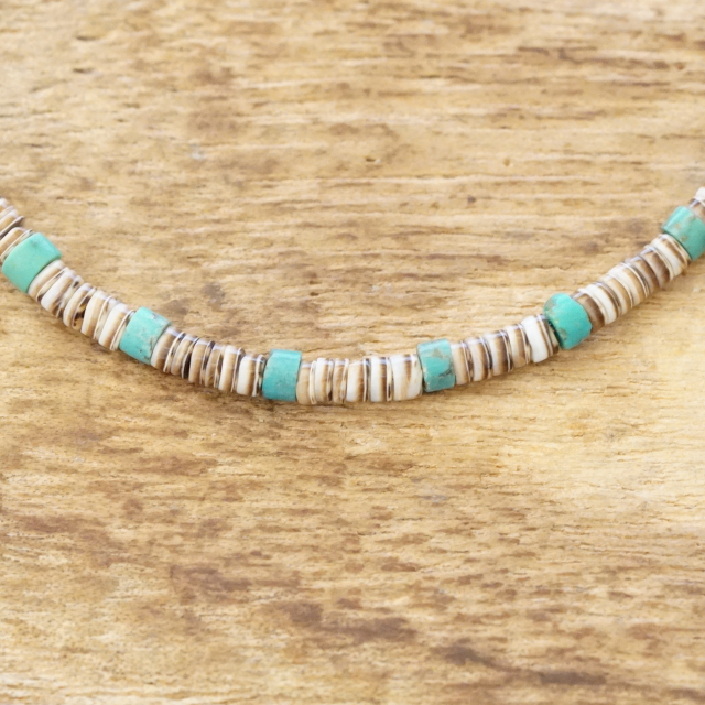 Colina Yazzie (コリーナヤジー) ターコイズ シェル ビーズ ブレスレット 21.5cm メンズ レディース ハンドメイド 天然 シルバー925 インディアンジュエリー ナバホ族 ネイティブ アメリカン ジュエリー CY-102