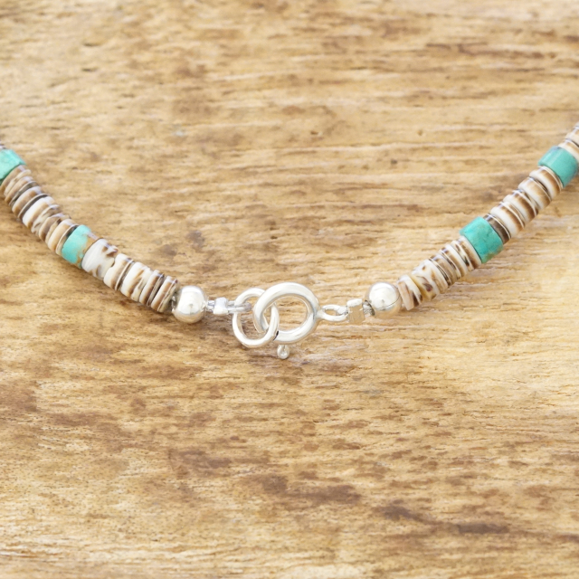 Colina Yazzie (コリーナヤジー) ターコイズ シェル ビーズ ブレスレット 21.5cm メンズ レディース ハンドメイド 天然 シルバー925 インディアンジュエリー ナバホ族 ネイティブ アメリカン ジュエリー CY-102