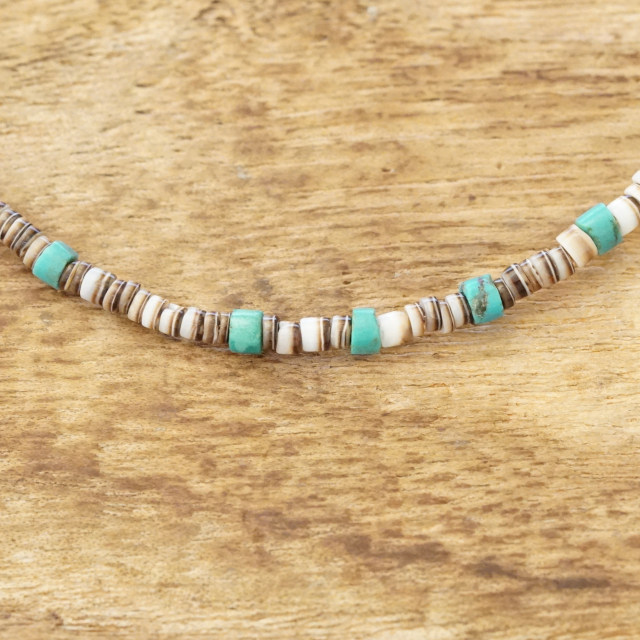 Colina Yazzie (コリーナヤジー) ターコイズ シェル ビーズ ネックレス 47.5cm メンズ レディース ハンドメイド 天然 シルバー925 インディアンジュエリー ナバホ族 ネイティブ アメリカン ジュエリー CY-202
