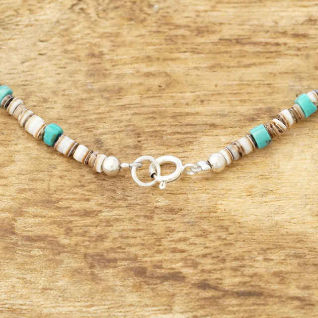 Colina Yazzie (コリーナヤジー) ターコイズ シェル ビーズ ネックレス 47.5cm メンズ レディース ハンドメイド 天然 シルバー925 インディアンジュエリー ナバホ族 ネイティブ アメリカン ジュエリー CY-202