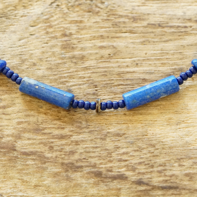 Colina Yazzie (コリーナヤジー) ラピス シェル ビーズ ネックレス 49.5cm メンズ レディース ハンドメイド 天然 シルバー925 インディアンジュエリー ナバホ族 ネイティブ アメリカン ジュエリー CY-204