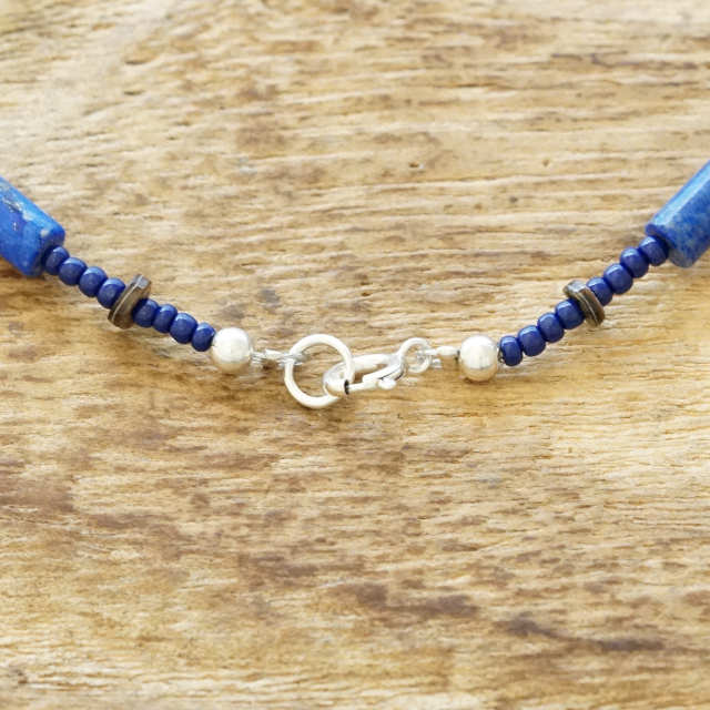 Colina Yazzie (コリーナヤジー) ラピス シェル ビーズ ネックレス 49.5cm メンズ レディース ハンドメイド 天然 シルバー925 インディアンジュエリー ナバホ族 ネイティブ アメリカン ジュエリー CY-204