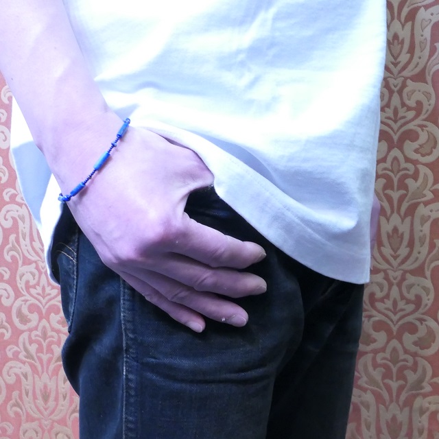 Colina Yazzie (コリーナヤジー) ラピス シェル ビーズ ブレスレット 20cm ハンドメイド ジュエリー 天然 シルバー925 インディアンジュエリー ナバホ族 ネイティブ アメリカン ジュエリー CY-104