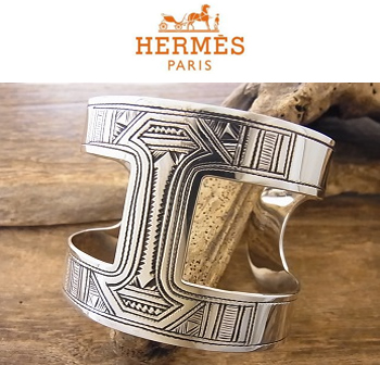 HERMES エルメス Tuareg トゥアレグ ベルトバックル 手彫り彫刻 小物 装飾品 Ag925 シルバー 美品  53974