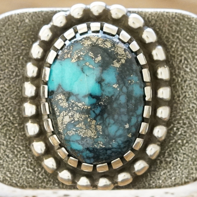 Pat Bedonie(パットベドニー) イサカピーク K14ドロップ サンバースト バングル 140mm インディアンジュエリー ナバホ族 シルバー925 スタンプ アリゾナ産 ターコイズ ネイティブ アメリカン ジュエリー PB-206