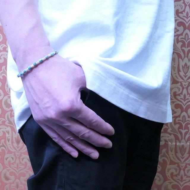 Colina Yazzie (コリーナヤジー) ターコイズ シェル ビーズ ブレスレット メンズ レディース ハンドメイド 天然 シルバー925 インディアンジュエリー ナバホ族 ネイティブ アメリカン ジュエリー CY-105