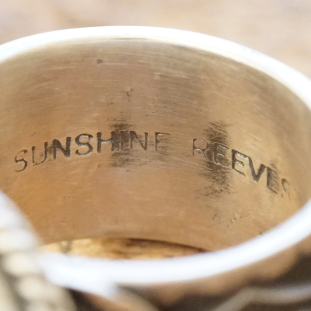 Sunshine Reeves(サンシャインリーブス) キングマン ターコイズ スタンプ リング 19号 アリゾナ産 天然 シルバー925 スタンプワーク インディアンジュエリー ナバホ族 シルバーアクセサリー ハンドメイド SR-143