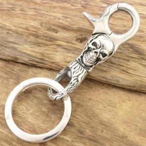 スカル キーホルダー キーチェーン シルバー 925 クリップ 二重カン 骸骨 ドクロ ハンドメイド ジュエリー シルバーアクセサリー 銀細工 銀小物 アメカジ バイカー ハーレー ロック バンド TJK SPKC/B