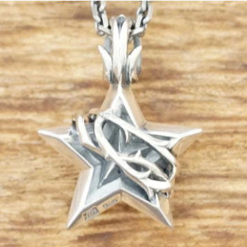 エムズコレクション(M's collection) スター ネックレス シルバー925 イバラ 星 透かし彫り 銀 メンズ レディース シルバーアクセサリー 銀細工 ハンドメイド ジュエリー x0295