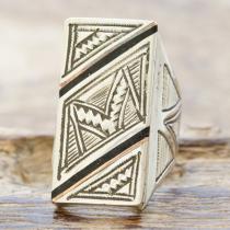 Tuareg silver(トゥアレグ シルバー) ハンドメイド リング メンズ レディース シルバー エボニーウッド 銅 指輪 トゥアレグ族 手彫り ジュエリー アクセサリー TA-155