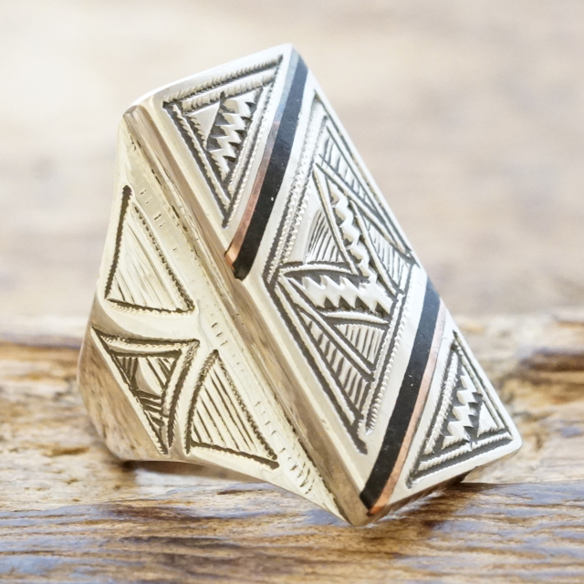 Tuareg silver(トゥアレグ シルバー) ハンドメイド リング メンズ レディース シルバー エボニーウッド 銅 指輪 トゥアレグ族 手彫り ジュエリー アクセサリー TA-155