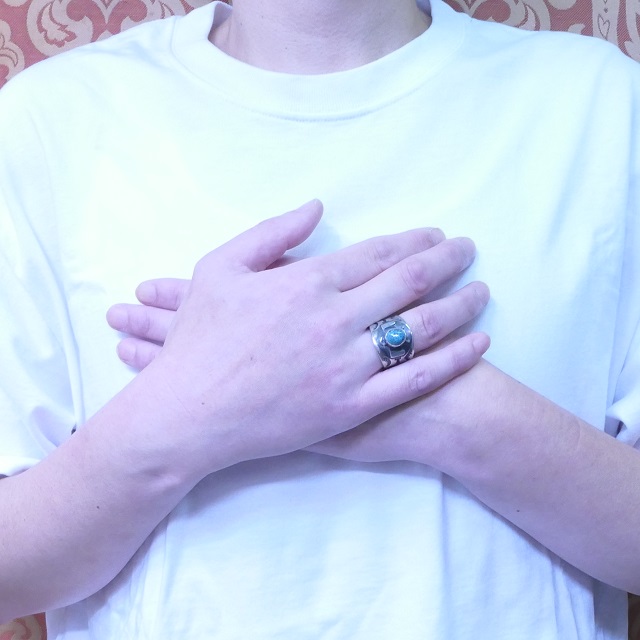 Sunshine Reeves(サンシャインリーブス) シェラネバダターコイズ サンダーバード スタンプ リング 天然ターコイズ シルバー925 スタンプワーク アロー スター インディアンジュエリー ナバホ族 シルバーアクセサリー 銀 SR-121