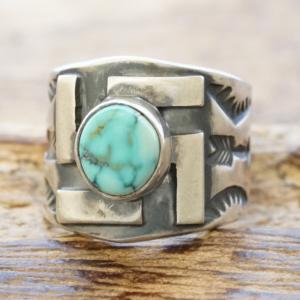 Sunshine Reeves(サンシャインリーブス) ブルームーン スワスティカ スタンプ リング 卍 マンジ 天然ターコイズ シルバー925 スタンプワーク アロー スター インディアンジュエリー ナバホ族 シルバーアクセサリー 銀 SR-122