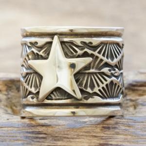 Sunshine Reeves(サンシャインリーブス) スター スタンプ 平打ち リング シルバー925 指輪 太め インディアンジュエリー ナバホ族 ネイティブ アメリカン ジュエリー シルバーアクセサリー 銀 SR-125