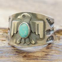 Sunshine Reeves(サンシャインリーブス) モレンシー サンダーバード スタンプ リング 天然ターコイズ シルバー925 スタンプワーク アロー スター インディアンジュエリー ナバホ族 シルバーアクセサリー 銀 SR-126