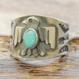 Sunshine Reeves(サンシャインリーブス) モレンシー サンダーバード スタンプ リング 天然ターコイズ シルバー925 スタンプワーク アロー スター インディアンジュエリー ナバホ族 シルバーアクセサリー 銀 SR-126