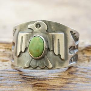 Sunshine Reeves(サンシャインリーブス) キャリコレイク サンダーバード スタンプ リング 天然ターコイズ シルバー925 スタンプワーク アロー スター インディアンジュエリー ナバホ族 シルバーアクセサリー 銀 SR-127