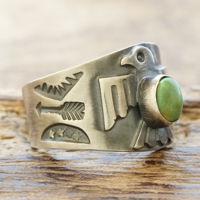 Sunshine Reeves(サンシャインリーブス) キャリコレイク サンダーバード スタンプ リング 天然ターコイズ シルバー925 スタンプワーク アロー スター インディアンジュエリー ナバホ族 シルバーアクセサリー 銀 SR-127
