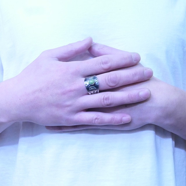 Sunshine Reeves(サンシャインリーブス) キャリコレイク サンダーバード スタンプ リング 天然ターコイズ シルバー925 スタンプワーク アロー スター インディアンジュエリー ナバホ族 シルバーアクセサリー 銀 SR-127