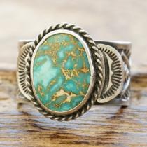 Sunshine Reeves(サンシャインリーブス) キングマン ターコイズ スタンプ リング アリゾナ産 天然 シルバー925 スタンプワーク インディアンジュエリー ナバホ族 シルバーアクセサリー ハンドメイドジュエリー SR-128