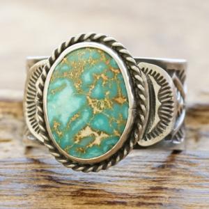 Sunshine Reeves(サンシャインリーブス) キングマン ターコイズ スタンプ リング アリゾナ産 天然 シルバー925 スタンプワーク インディアンジュエリー ナバホ族 シルバーアクセサリー ハンドメイドジュエリー SR-128